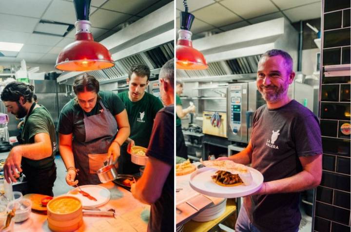 A pesar de tener una cocina pequeña, pueden dar cada noche más de 100 servicios. José con su plato de "lagarto ibérico".