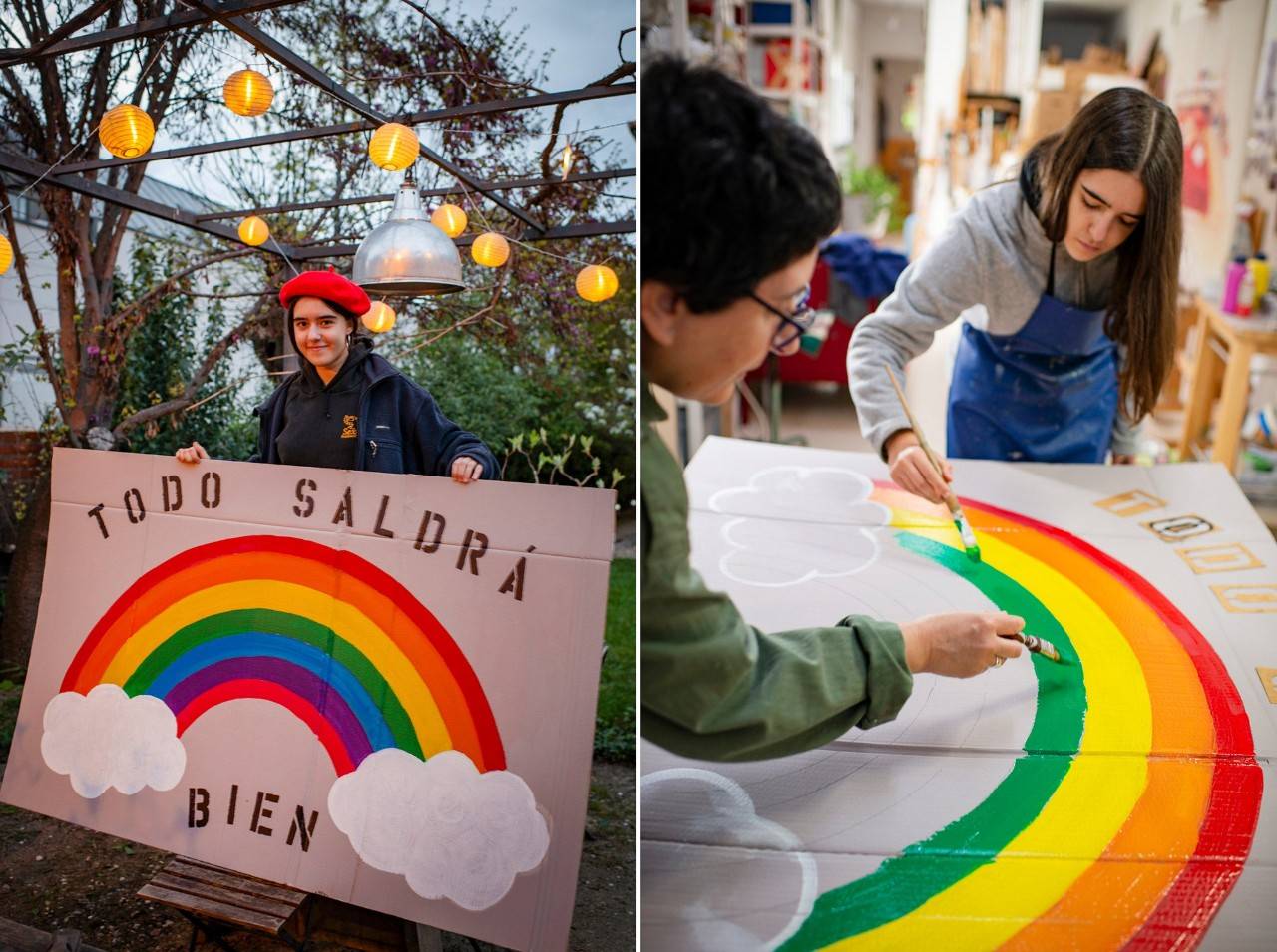 'Todo va a salir bien'. El mensaje de ánimo y esperanza que más gente ha pintado durante estos días. Foto: Sofía Moro.