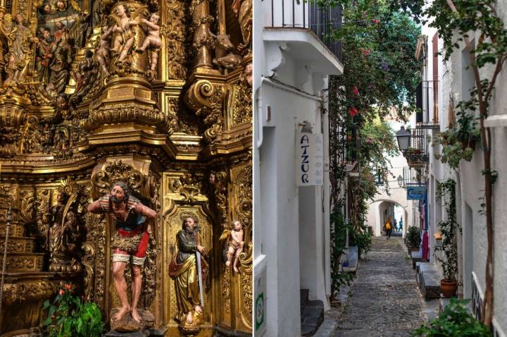 Cadaqués: altar de la iglesia y calle